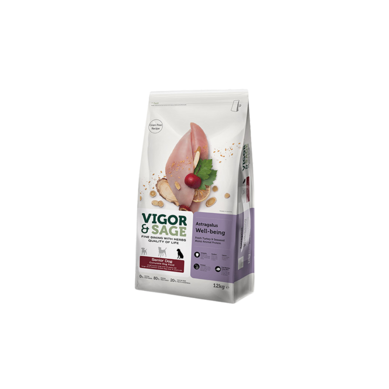 Vigor & Sage Astragalus Well-Being – Nourriture pour chiens Senior 12Kg