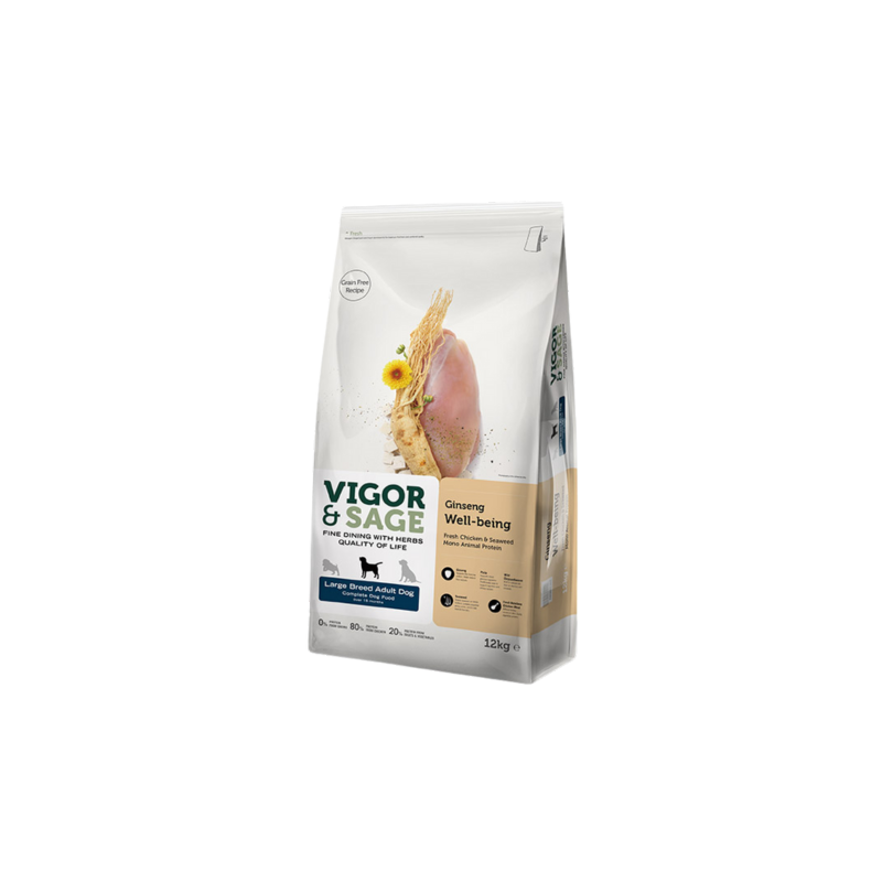 Vigor&Sage Ginseng Well-Being – Nourriture pour chien adulte grande race 12 Kg