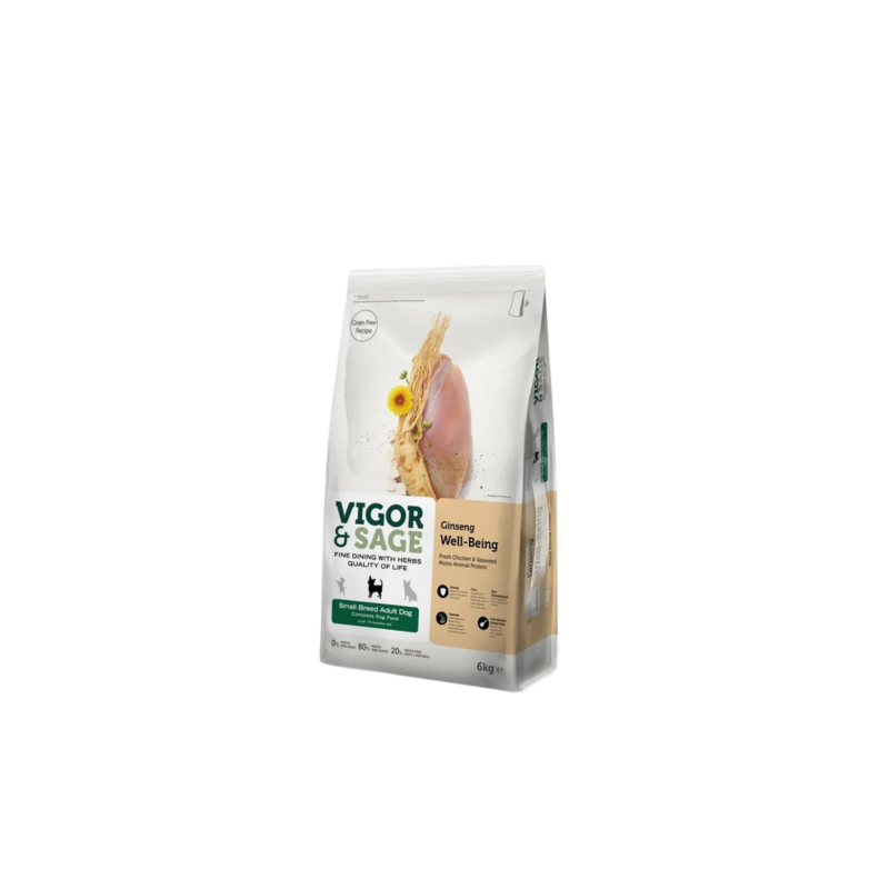 Vigor&Sage Ginseng Well-Being – Nourriture pour Chien adulte mini race 6 Kg