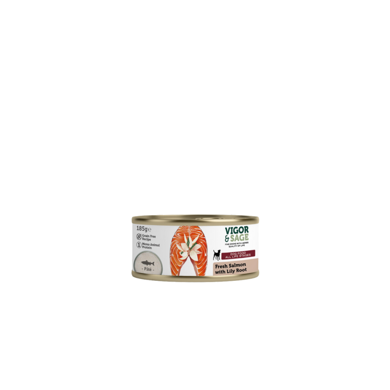 Vigor & Sage PÂTEE pour chien Saumon frais et Lily Root 185g